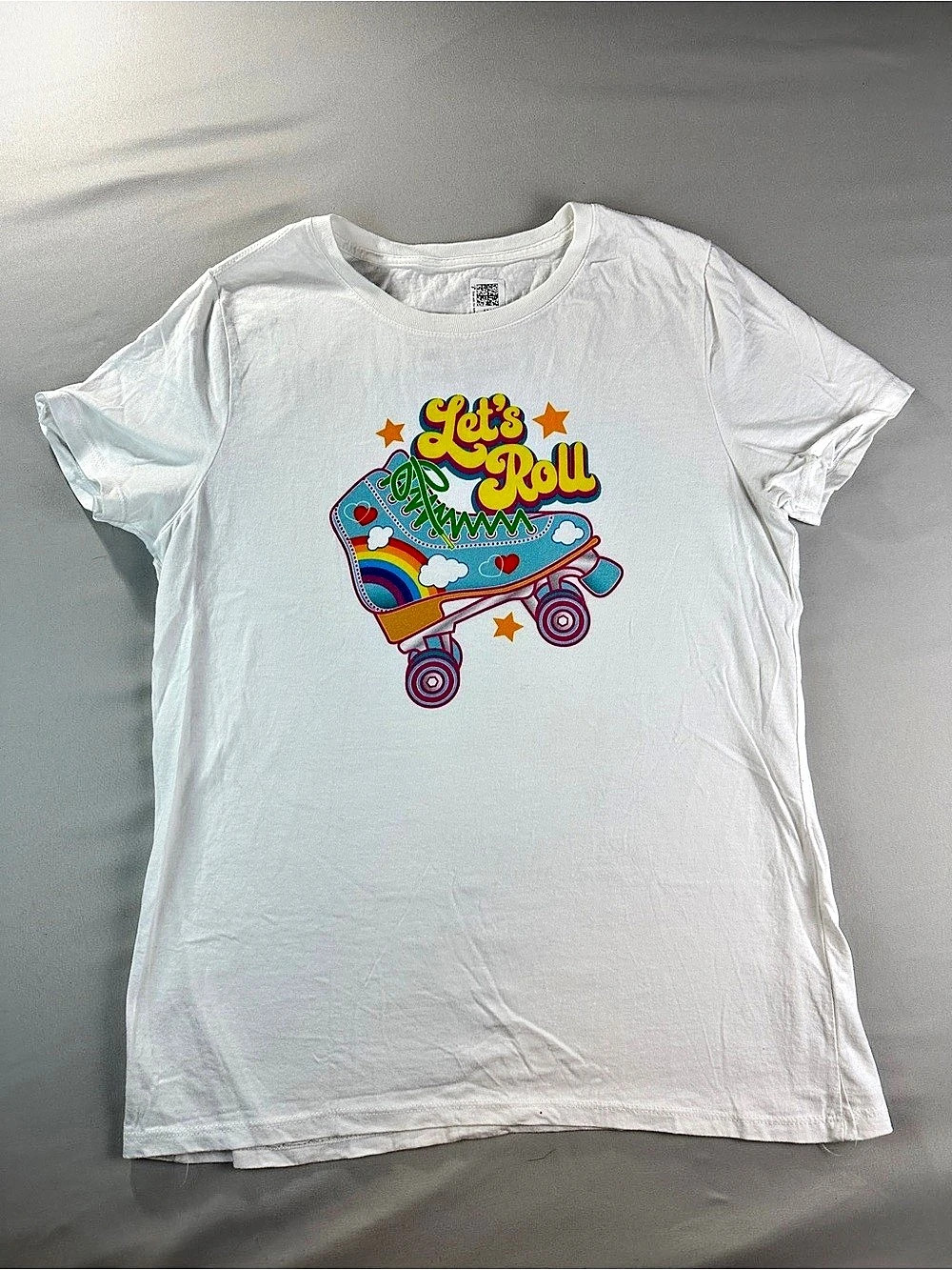 Let's Roll Graphic Tee in White Size Small Rollerskate